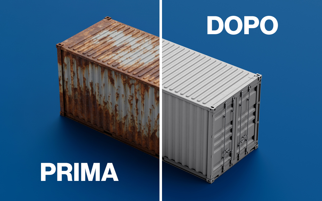 Container prima e dopo la rigenerazione
